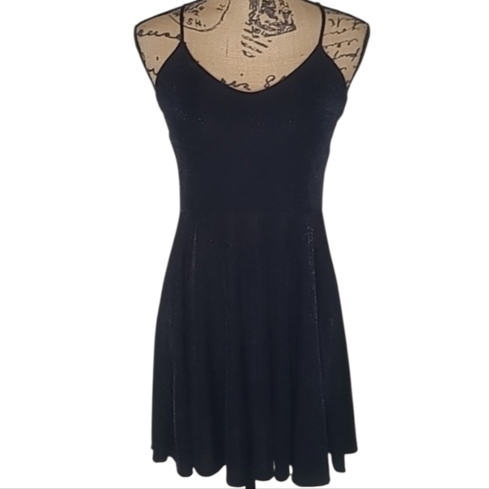 Papaya Black Silver Sparkle Criss Cross Back Skater Dress